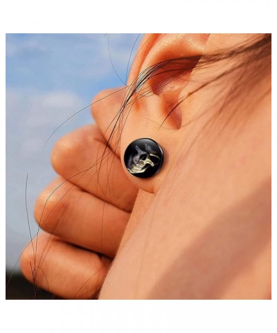 Stainless Steel Stud Earrings Black Round Skull Rock Earrings Set for Women Men 10mm Plug-3 $6.29 Earrings