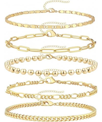 Reoxvo Dainty Gold Chain Bracelets Set for Women 14K Real Gold Plated Link Chain Bracelets for Women Trendy Gold Stackable Br...