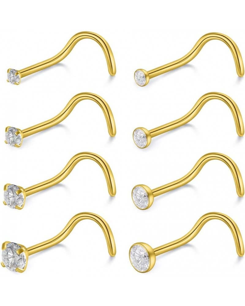 18G Stainless Steel Screw Bend Nose Stud Rings Tragus Lip Hoop Piercing Jewelry 1.5-3mm Clear CZ 8-30PCS 8PCS - Gold $8.66 Bo...