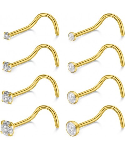 18G Stainless Steel Screw Bend Nose Stud Rings Tragus Lip Hoop Piercing Jewelry 1.5-3mm Clear CZ 8-30PCS 8PCS - Gold $8.66 Bo...