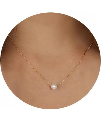 Pearl Necklaces for Women, Dainty Gold Single Pearl Pendant Necklace for Women Trendy Simple Gold Necklace Pearl Jewelry Gift...