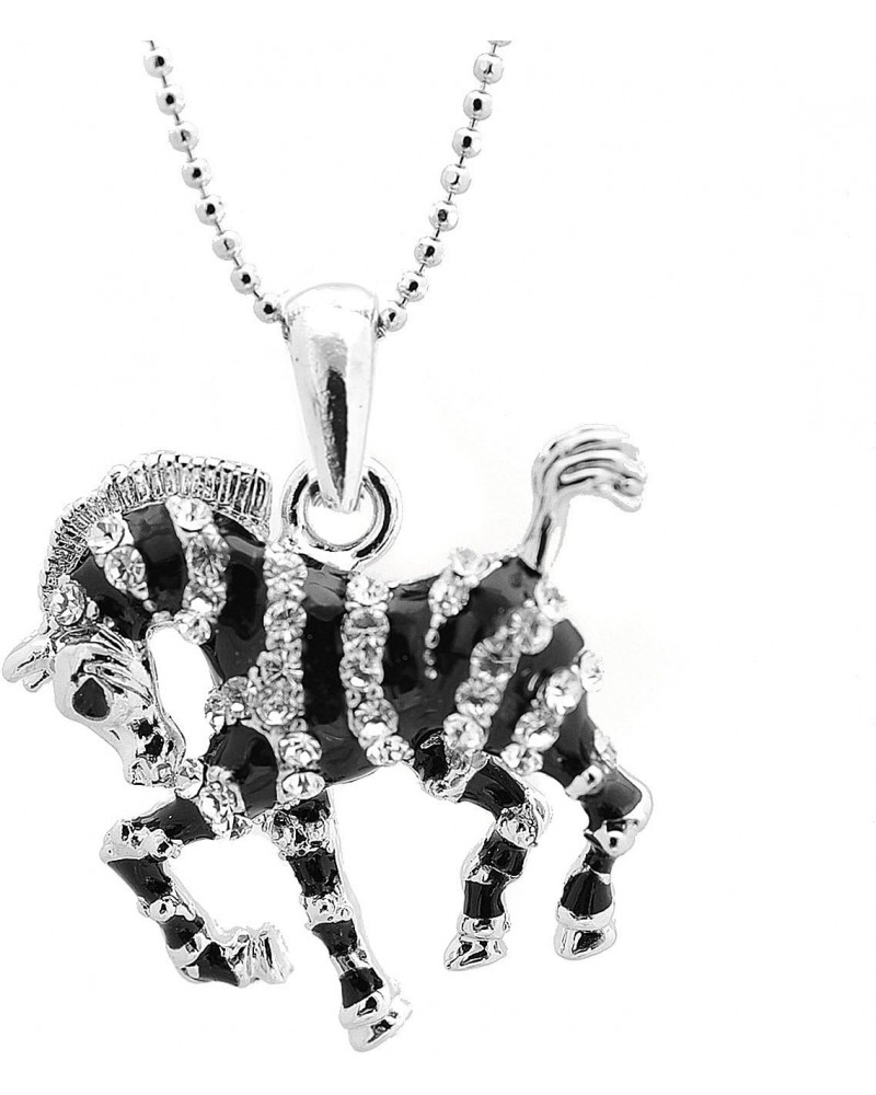 Crystals Silver Plated Small Black Zebra Necklace $8.84 Necklaces