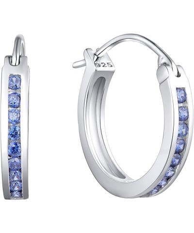 925 Sterling Slver Hoop Earrings Round Halo Huggie Earring Cubic Zirconia Jewelry for Women 12-tanzanite-Dec $26.65 Earrings