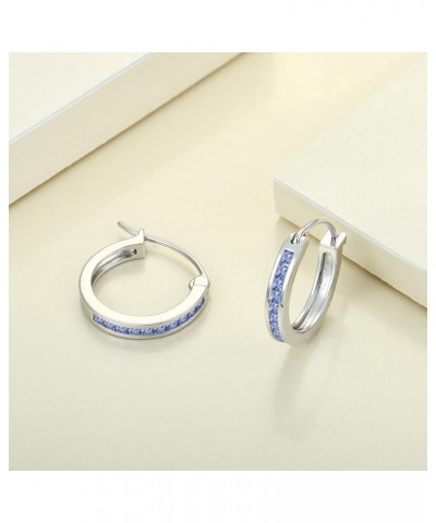 925 Sterling Slver Hoop Earrings Round Halo Huggie Earring Cubic Zirconia Jewelry for Women 12-tanzanite-Dec $26.65 Earrings