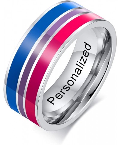 Rainbow LGBT Ring Personalized Engraved Stainless Steel Ring Band Love is Love Gay Lesbians Pride Jewelry LGBT Flag Parade Ri...