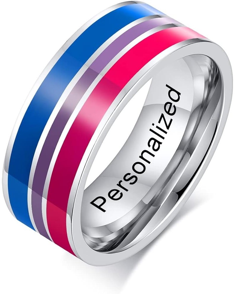 Rainbow LGBT Ring Personalized Engraved Stainless Steel Ring Band Love is Love Gay Lesbians Pride Jewelry LGBT Flag Parade Ri...