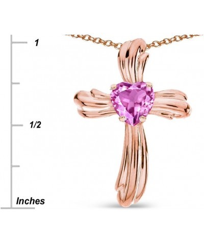 Solid 14k Gold Heart Shape 6mm Ribbed Cross Of Love Pendant Necklace Created Pink Sapphire Rose Gold $120.24 Necklaces