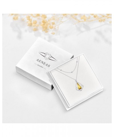 AENEAS 925 Sterling Silver Crystal Necklaces | Simple and Noble Jewelry for Women Girls with S925 18"+2" Cable Chain Citrine ...