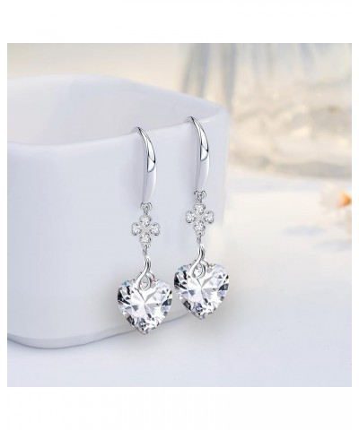 Women Drop Earrings 925 Sterling Silver 5A Pure Brillant Heart Cut 10mm Cubic Zirconia Love Heart Dangle Earrings, Silver Jew...