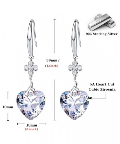 Women Drop Earrings 925 Sterling Silver 5A Pure Brillant Heart Cut 10mm Cubic Zirconia Love Heart Dangle Earrings, Silver Jew...