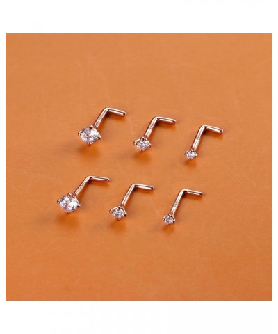 14K Real Gold Nose Studs, 18G 20G Solid Gold L Shaped Nose Rings, Simulated Diamond CZ Hypoallergenic Nose Piercings for Wome...