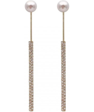 Long Pearl Jacket Earrings Crystal Bar Dangle Drop Earrings Gold Pearl Stud Earrings Rhinestone Bar Tassel Drop Earrings Pear...