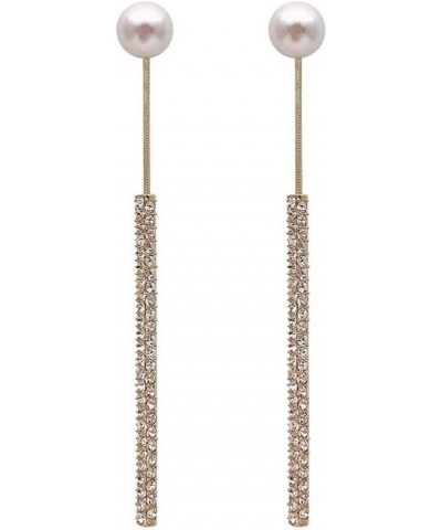 Long Pearl Jacket Earrings Crystal Bar Dangle Drop Earrings Gold Pearl Stud Earrings Rhinestone Bar Tassel Drop Earrings Pear...