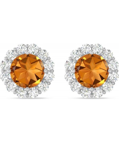 Inspereza Round Gemstone and Round Diamond Halo Stud Earrings in 14kt Gold (6 MM gemstone) Citrine $539.20 Earrings