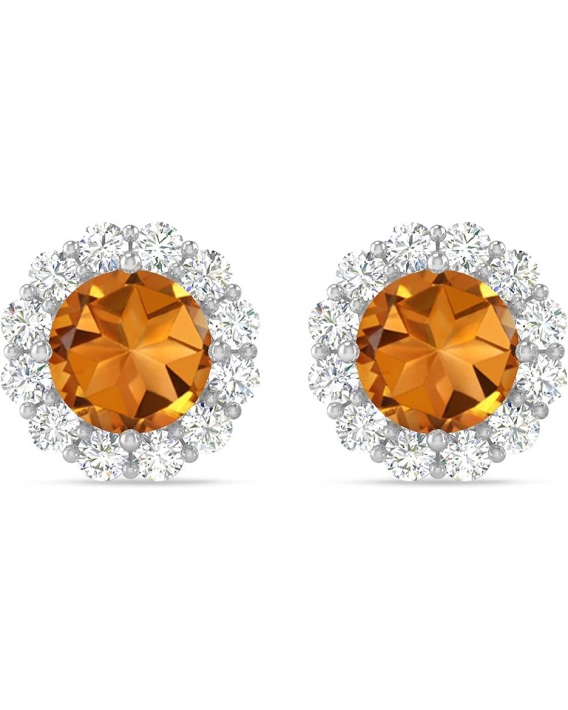 Inspereza Round Gemstone and Round Diamond Halo Stud Earrings in 14kt Gold (6 MM gemstone) Citrine $539.20 Earrings