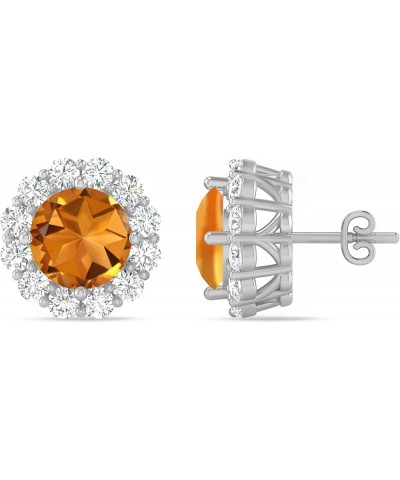 Inspereza Round Gemstone and Round Diamond Halo Stud Earrings in 14kt Gold (6 MM gemstone) Citrine $539.20 Earrings