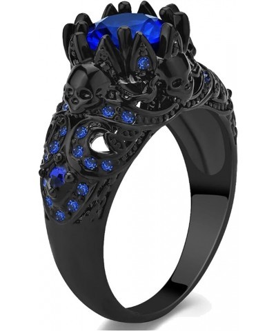 Black Skull Ring Round Red Cz Womens Wedding Ring Engagement Ring Punk Ring Skeleton Ring Blue16 $10.78 Rings