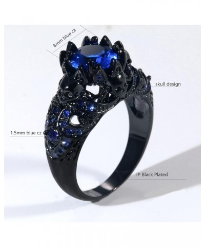 Black Skull Ring Round Red Cz Womens Wedding Ring Engagement Ring Punk Ring Skeleton Ring Blue16 $10.78 Rings