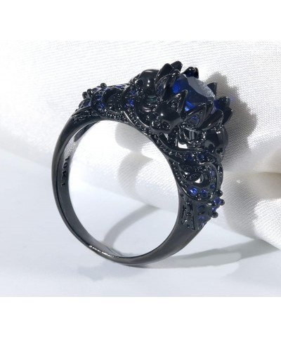 Black Skull Ring Round Red Cz Womens Wedding Ring Engagement Ring Punk Ring Skeleton Ring Blue16 $10.78 Rings