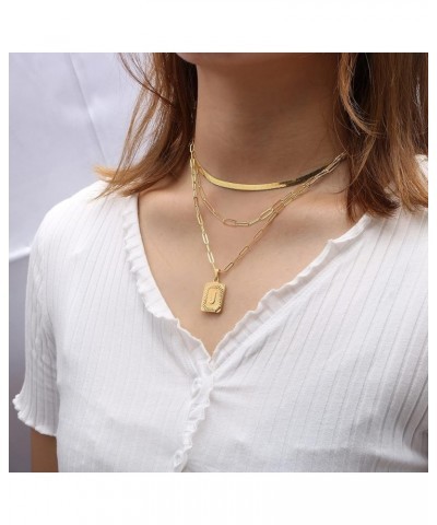 Layered Necklace Set 3 PCS Gold Initial Necklace for Women Men Paperclip Snake Figaro Chain Letter Pendant Choker Necklace Si...