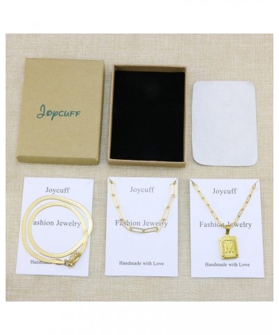 Layered Necklace Set 3 PCS Gold Initial Necklace for Women Men Paperclip Snake Figaro Chain Letter Pendant Choker Necklace Si...