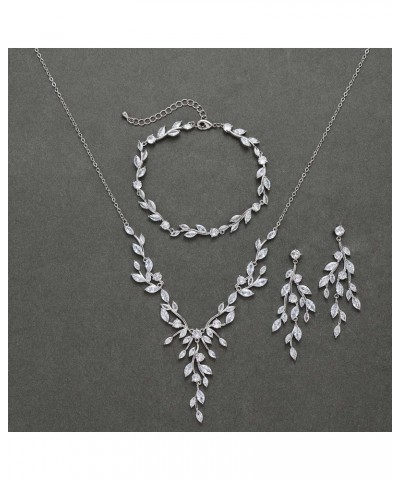 Jewelry Set for Women, Cubic Zirconia Marquise Vine Cluster Bridal Earrings and Necklace Set, Bridal Jewelry Set for Wedding ...