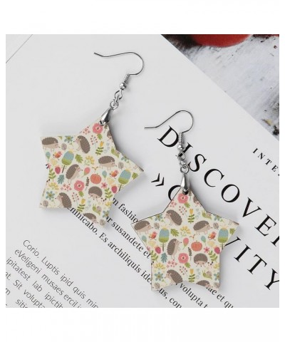 Round Wooden Dangle Earrings Lightweight Earrings For Women Ladies Girl 2.8 x 1.6 inch (Star) Multi 11 $7.50 Earrings