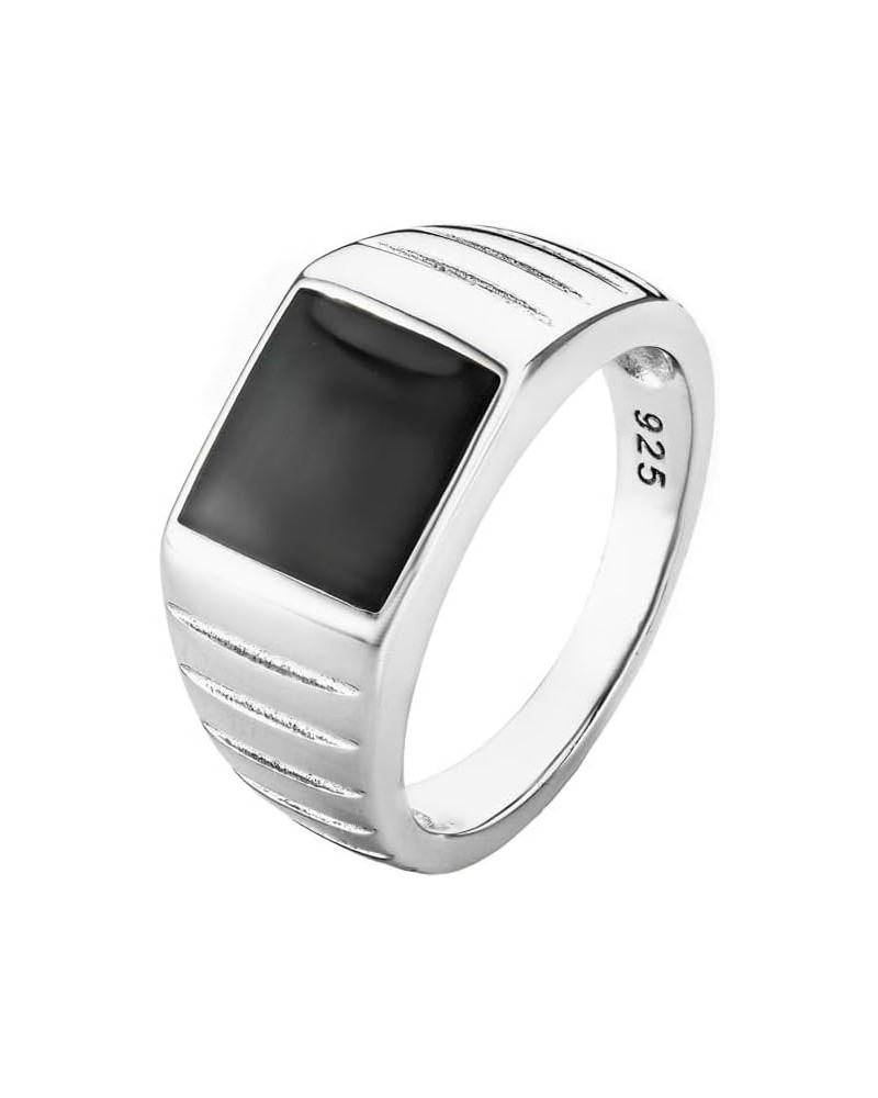 18K Gold Sterling Silver Unisex Bold Statement Signet Ring 5 02-Black Signet Silver $14.45 Rings