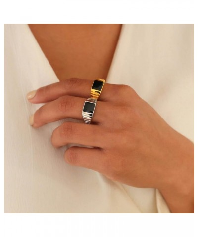 18K Gold Sterling Silver Unisex Bold Statement Signet Ring 5 02-Black Signet Silver $14.45 Rings