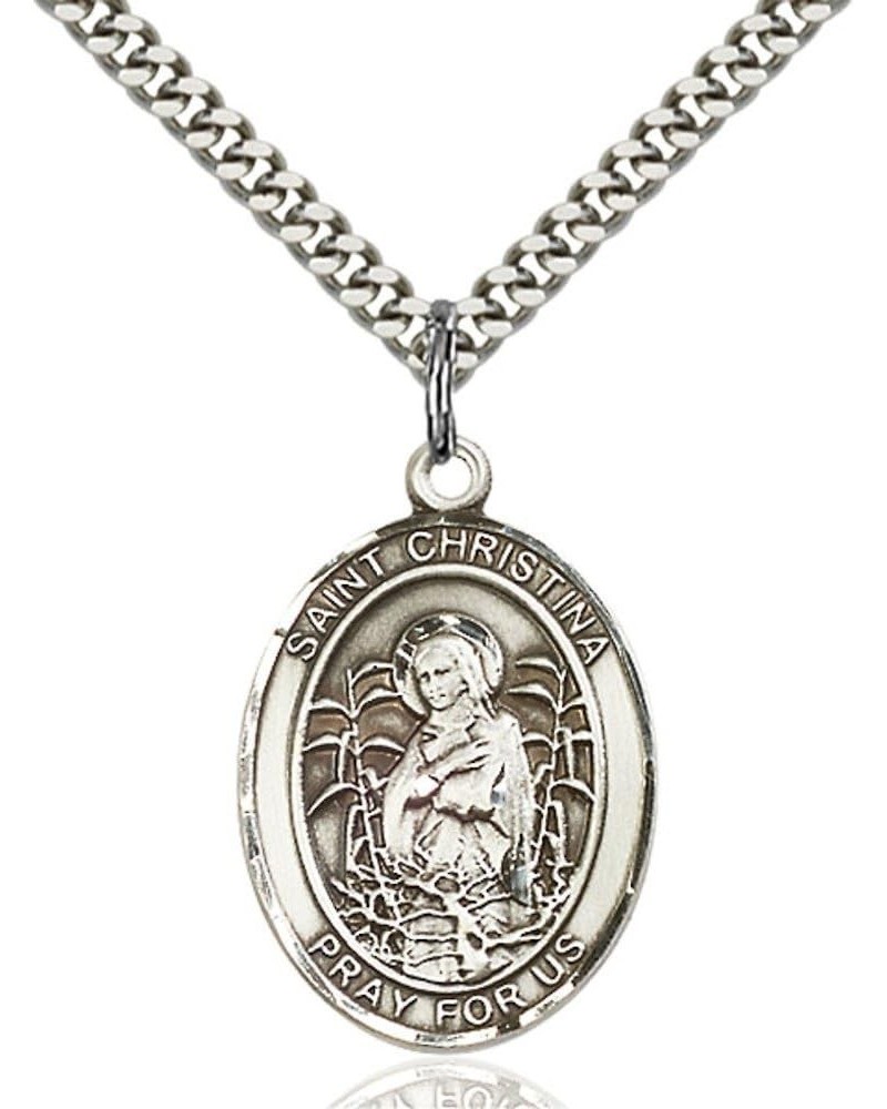 St. Christina The Astonishing Hand-Crafted Oval Medal Pendant in Sterling Silver 1 x 3/4 inch $41.27 Necklaces