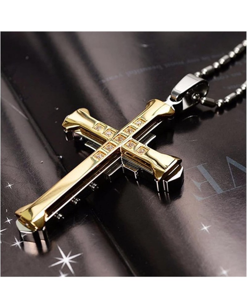 Crystal Cross Pendant Gold/Black/Blue Color Zirconia Cross Pendant Necklace Stainless Steel Jewelry (Color : Black, Size : 60...