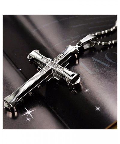 Crystal Cross Pendant Gold/Black/Blue Color Zirconia Cross Pendant Necklace Stainless Steel Jewelry (Color : Black, Size : 60...