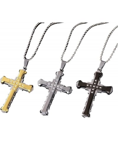 Crystal Cross Pendant Gold/Black/Blue Color Zirconia Cross Pendant Necklace Stainless Steel Jewelry (Color : Black, Size : 60...