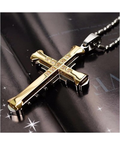 Crystal Cross Pendant Gold/Black/Blue Color Zirconia Cross Pendant Necklace Stainless Steel Jewelry (Color : Black, Size : 60...