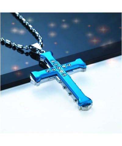 Crystal Cross Pendant Gold/Black/Blue Color Zirconia Cross Pendant Necklace Stainless Steel Jewelry (Color : Black, Size : 60...