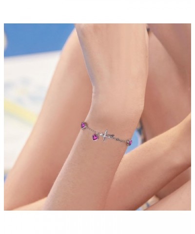 3 Birthstones Bracelet for Women 925 Sterling Silver Cross Faith Adjustable Chain Bracelets with Heart Cubic Zirconias Christ...