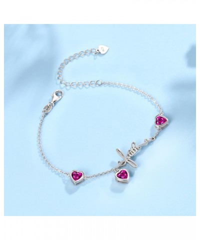 3 Birthstones Bracelet for Women 925 Sterling Silver Cross Faith Adjustable Chain Bracelets with Heart Cubic Zirconias Christ...