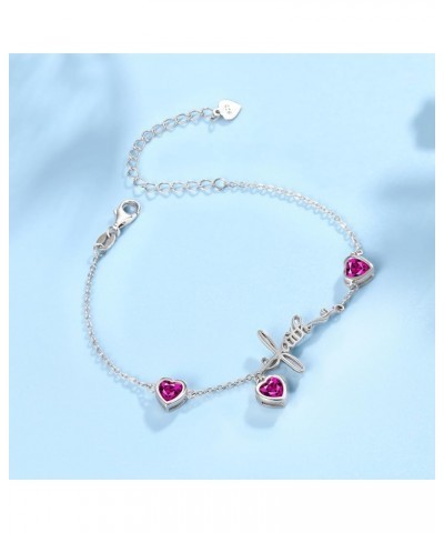 3 Birthstones Bracelet for Women 925 Sterling Silver Cross Faith Adjustable Chain Bracelets with Heart Cubic Zirconias Christ...