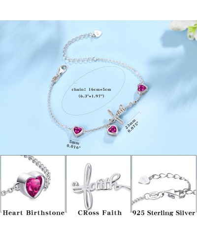 3 Birthstones Bracelet for Women 925 Sterling Silver Cross Faith Adjustable Chain Bracelets with Heart Cubic Zirconias Christ...