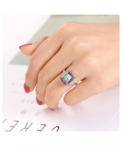 925 Sterling Silver Colorful Zircon Fashion Natural Topaz Ring Square Perfect Cut Rainbow Topaz Gemstone Promise Rings CZ Ete...