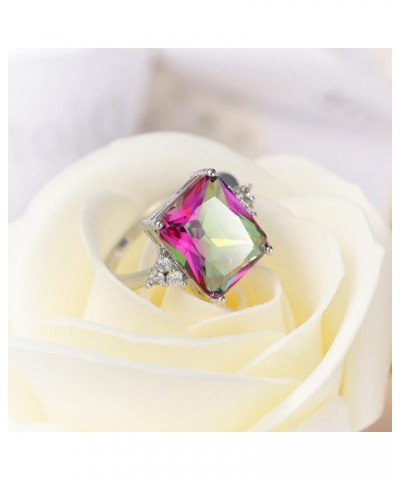 925 Sterling Silver Colorful Zircon Fashion Natural Topaz Ring Square Perfect Cut Rainbow Topaz Gemstone Promise Rings CZ Ete...