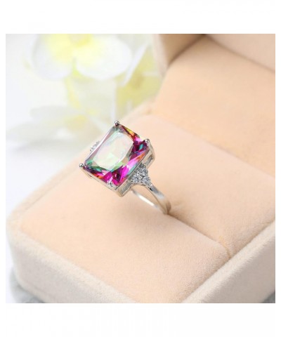 925 Sterling Silver Colorful Zircon Fashion Natural Topaz Ring Square Perfect Cut Rainbow Topaz Gemstone Promise Rings CZ Ete...