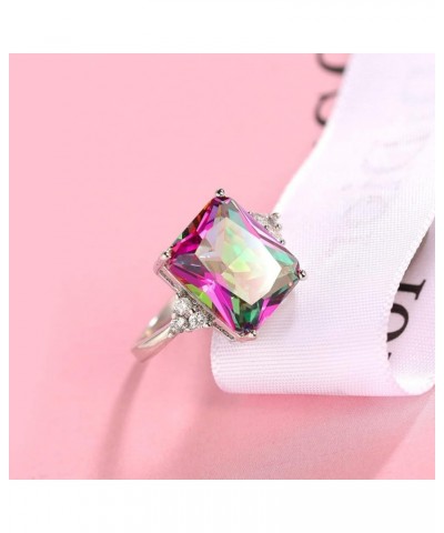 925 Sterling Silver Colorful Zircon Fashion Natural Topaz Ring Square Perfect Cut Rainbow Topaz Gemstone Promise Rings CZ Ete...