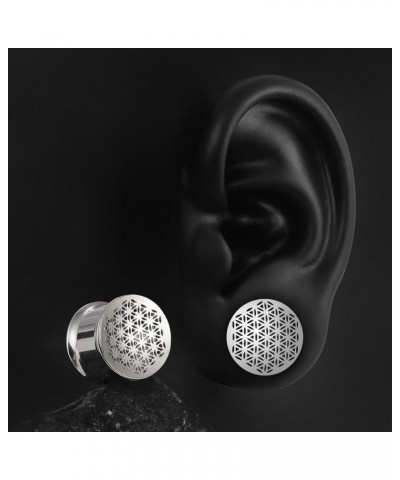 2 PCS Hypoallergenic 316 Stainless Steel 0G-1" Hollow Floral Single Flared Tunnels Unique Saddle Gauges Ear Plugs Expander St...