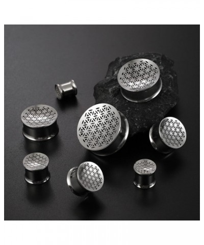 2 PCS Hypoallergenic 316 Stainless Steel 0G-1" Hollow Floral Single Flared Tunnels Unique Saddle Gauges Ear Plugs Expander St...