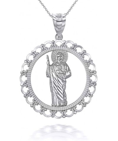 Saint Jude Thaddeus Patron Saint of Lost Causes Openwork .925 Sterling Silver Pendant Necklace with Rolo Chain - Choice of Si...