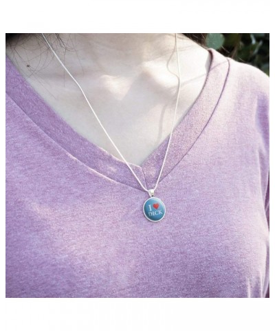 I Love Dick Heart 0.75" Pendant with Sterling Silver Plated Chain Carolina Blue $9.17 Necklaces