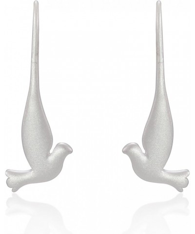 925 Sterling Silver Long Wing Flying Dove Bird Matte Finish Dangle Earrings - Nickel Free $11.19 Earrings