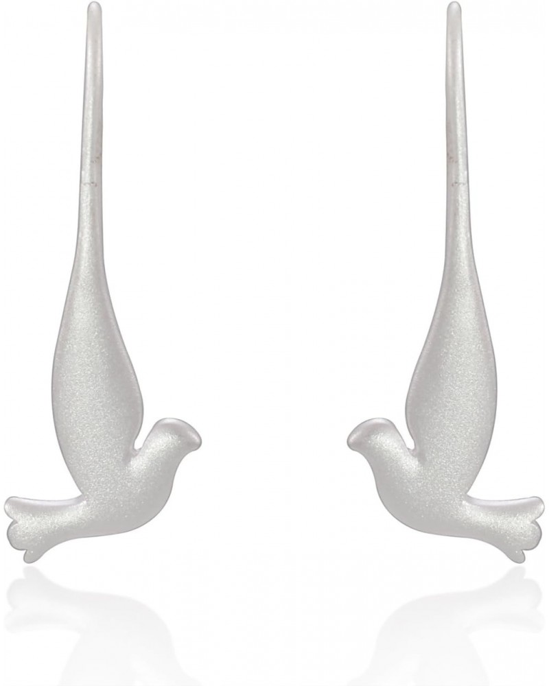 925 Sterling Silver Long Wing Flying Dove Bird Matte Finish Dangle Earrings - Nickel Free $11.19 Earrings