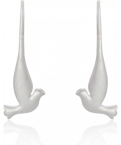 925 Sterling Silver Long Wing Flying Dove Bird Matte Finish Dangle Earrings - Nickel Free $11.19 Earrings